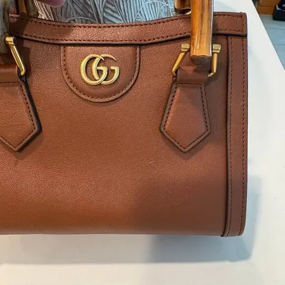 Gucci Diana Bamboo Handle Small Leather Crossbody Tote Bag Brown Small Mini - Picture 9 of 16